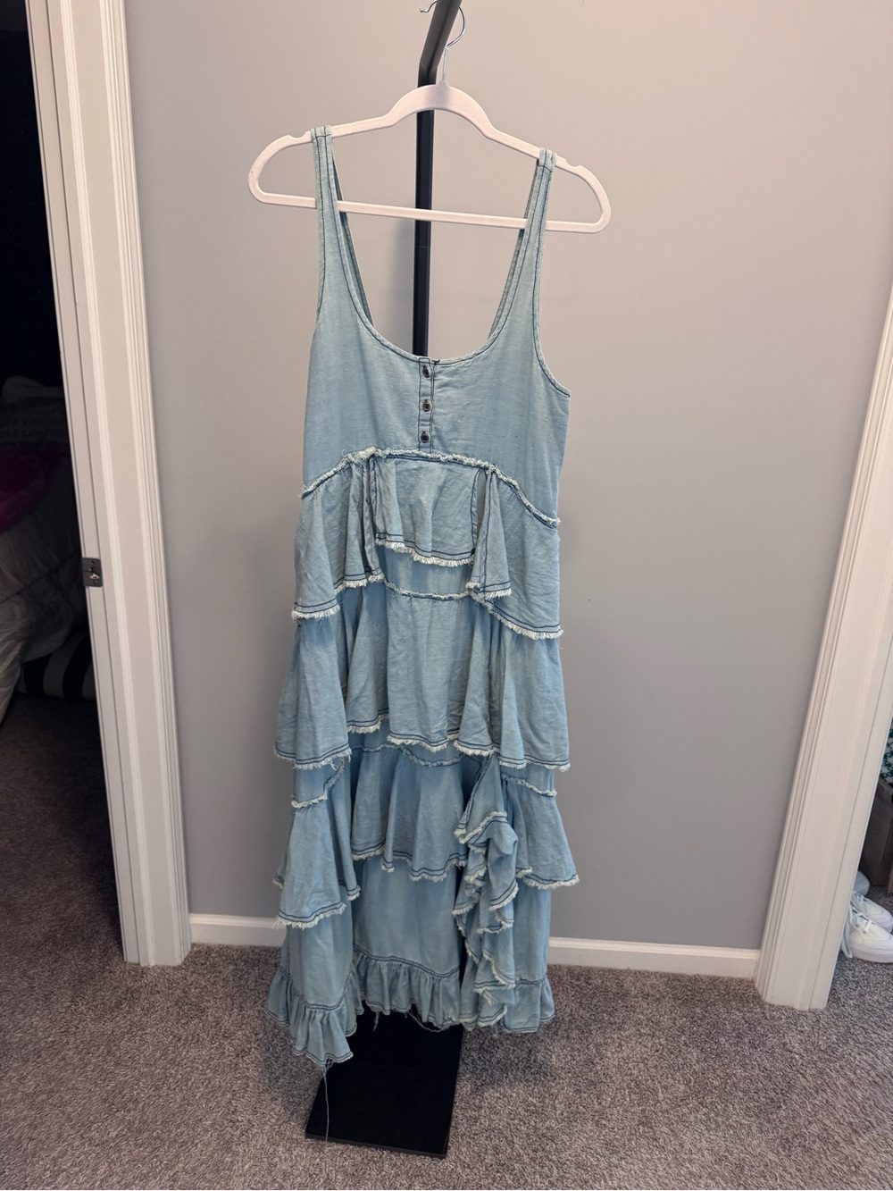 Pilcro Soft Denim Tiered Ruffle High-Low Maxi Dress - Picture 2 of 4